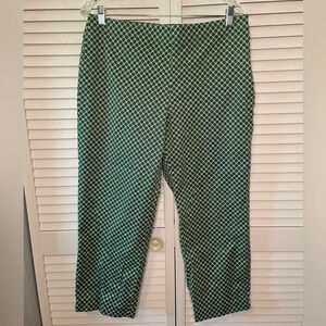Talbots Women’s Pants Size 10 Green White Cropped Stretch Classic Side Zip Pant